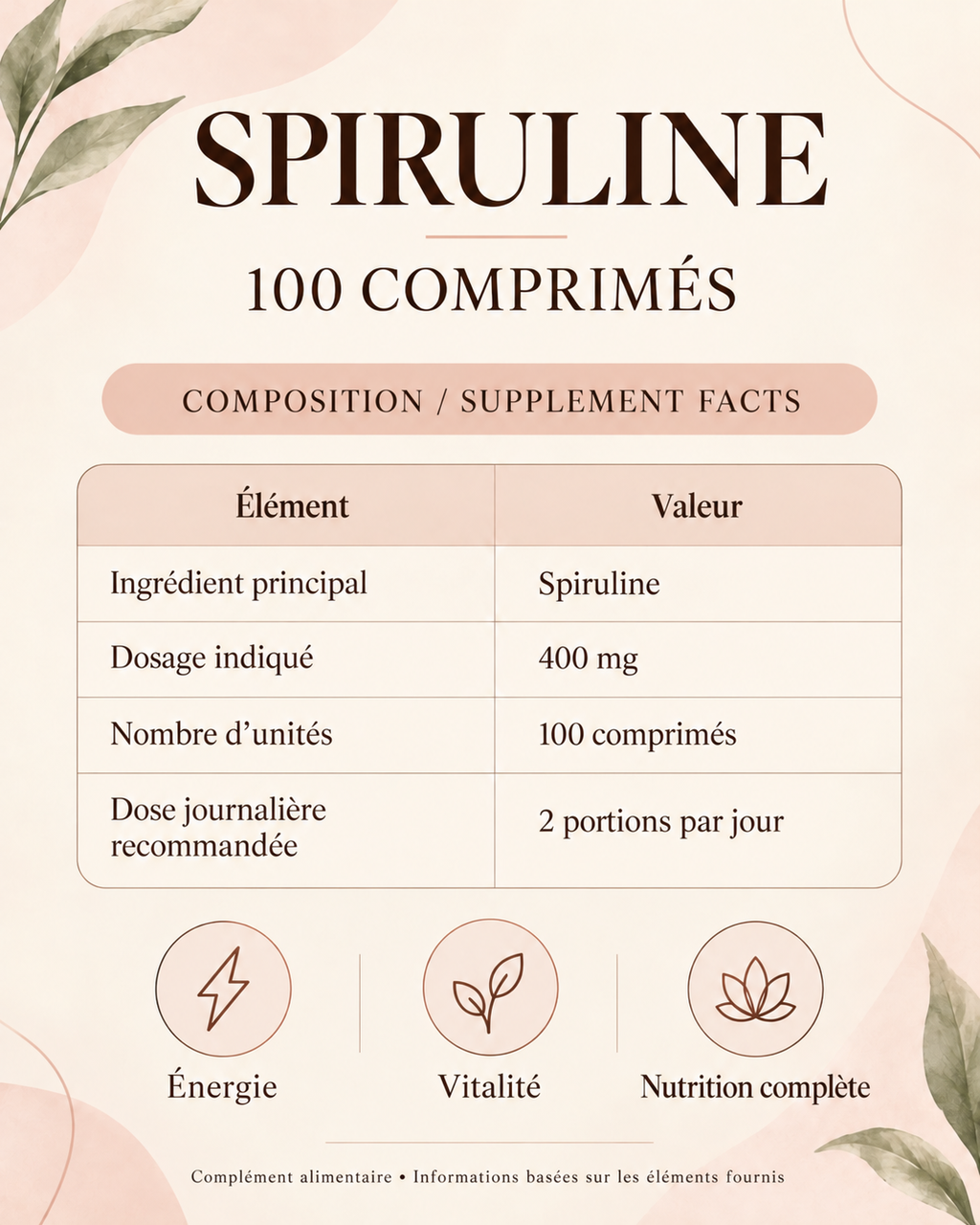 Spiruline 400 mg – 100 Comprimés
