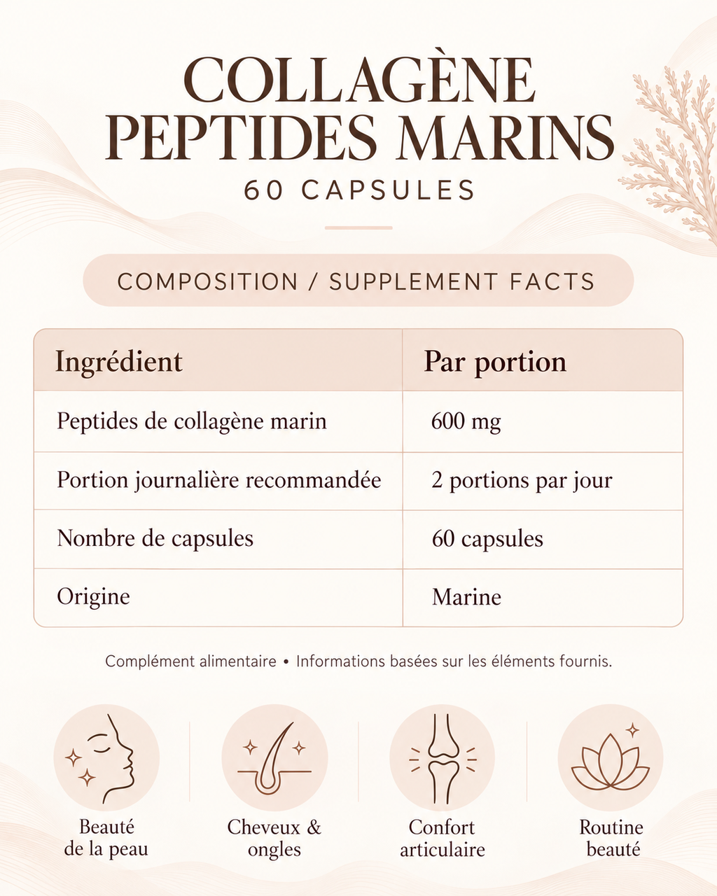 Collagène Peptides Marins – 60 Capsules