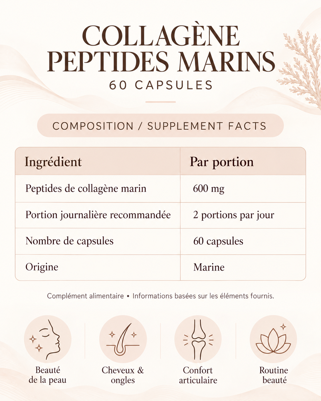 Collagène Peptides Marins – 60 Capsules