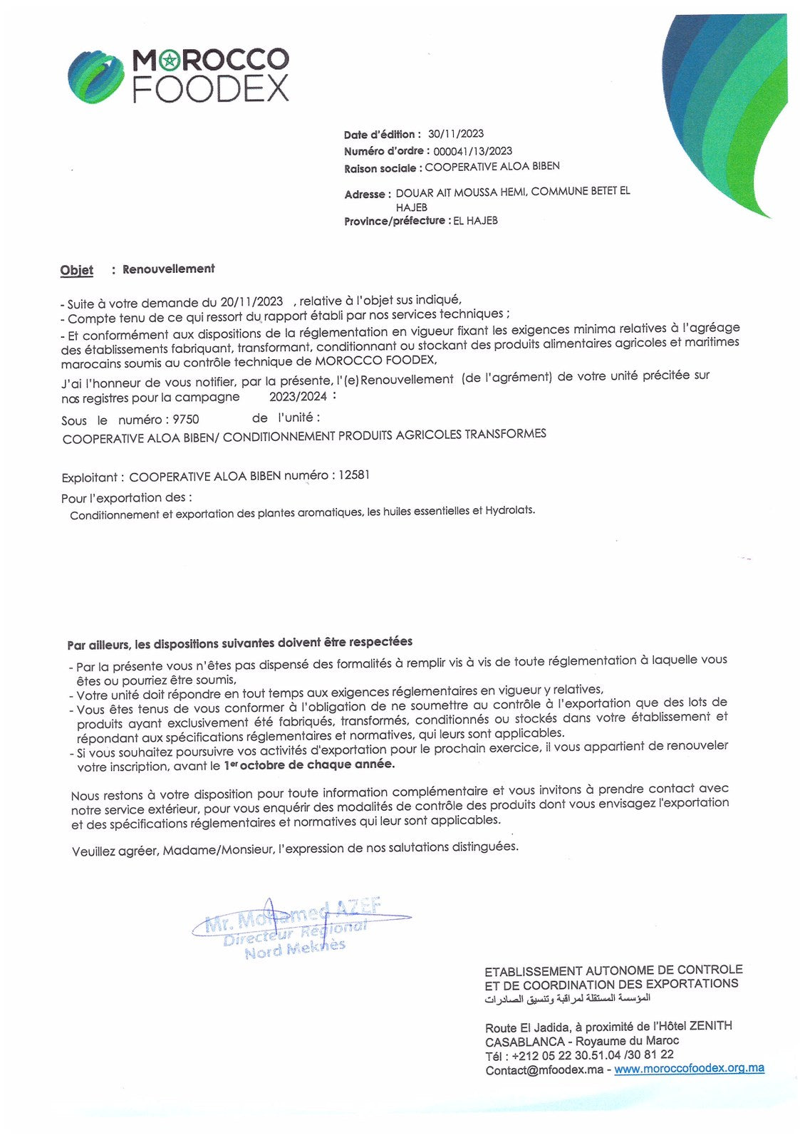 Renouvellement Morocco Foodex